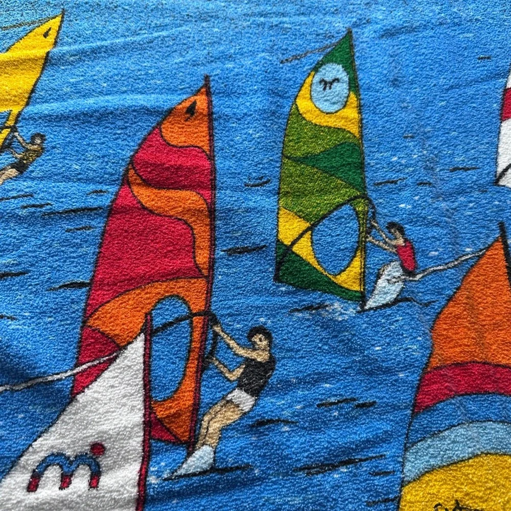 Vintage Kel-Tex Windsurfing Beach Towel Blue Cotton Brazil 52x56 Ocean 90s